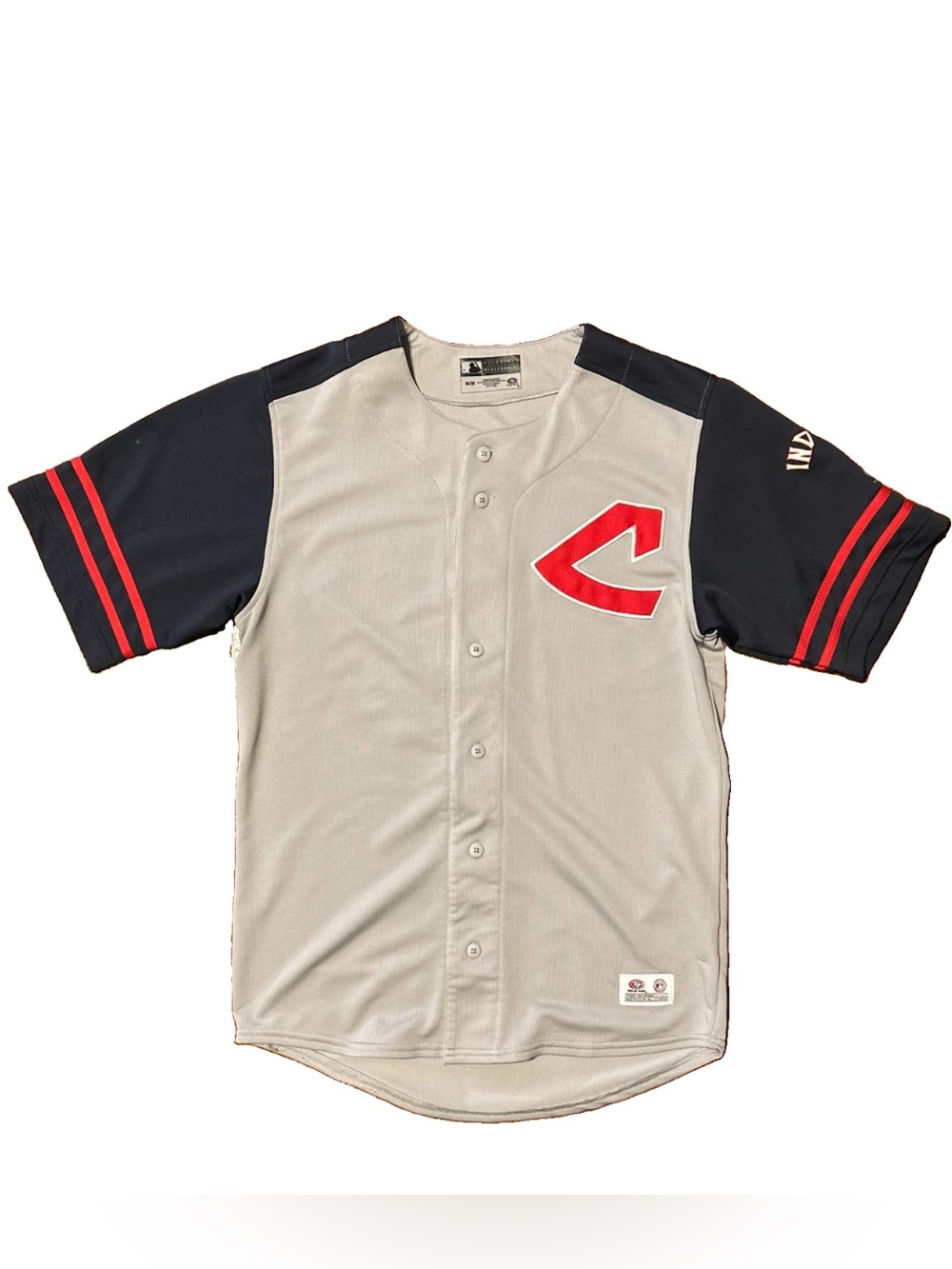Cleveland Indians Jersey M True Fan Gray Navy C Logo Indians Guardians MLB
